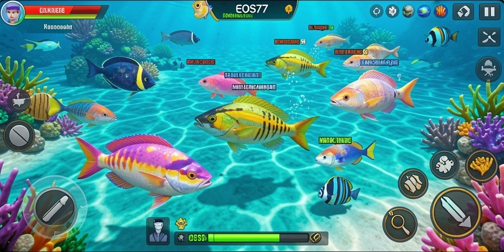 Screenshot gameplay beraksi menembak ikan di EOS77.