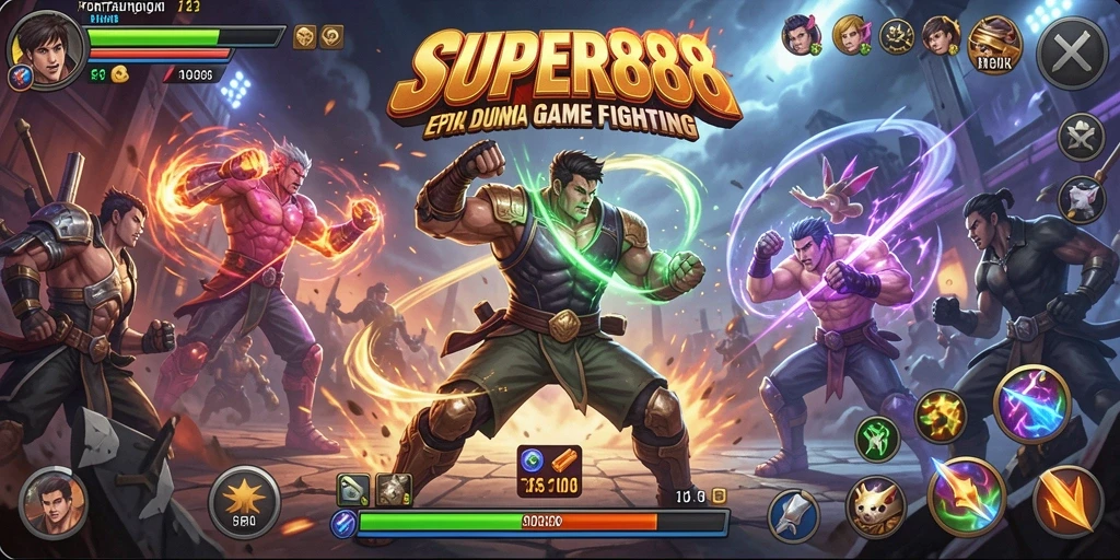 Screenshot utama SUPER88 menampilkan aksi pertarungan yang mendebarkan.
